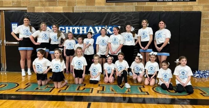Little Nighthawk cheerleaders had the fans on their feet during the halftime of girl’s varsity game on Friday, February 3, 2023